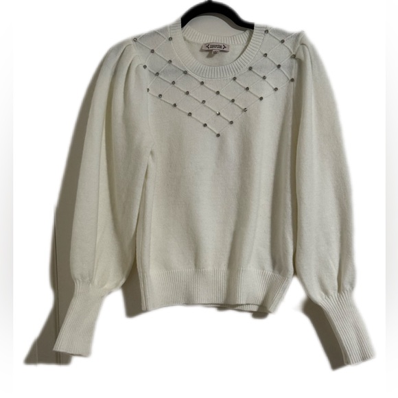 NANETTE LEPORE Crystal Gem Embellished Whimsy Sweater Balloon Sleeve size Medium - Picture 3 of 5